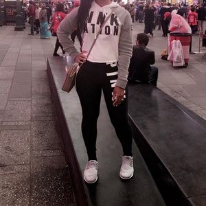 Pink crop top hoodie and leggings outfit